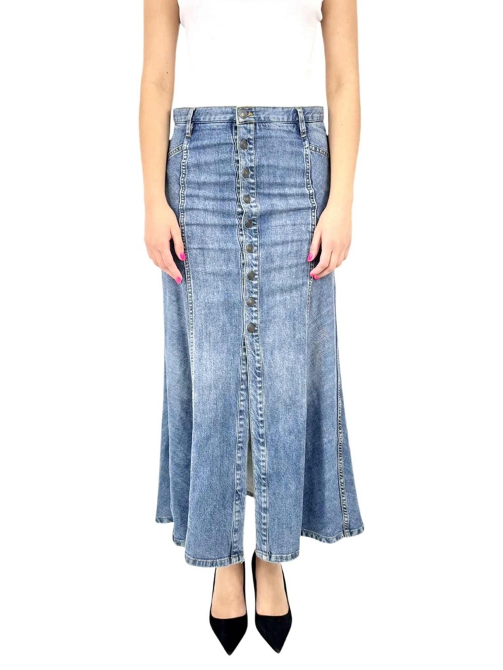 FREE PEOPLE Denim Button-Front Maxi Skirt